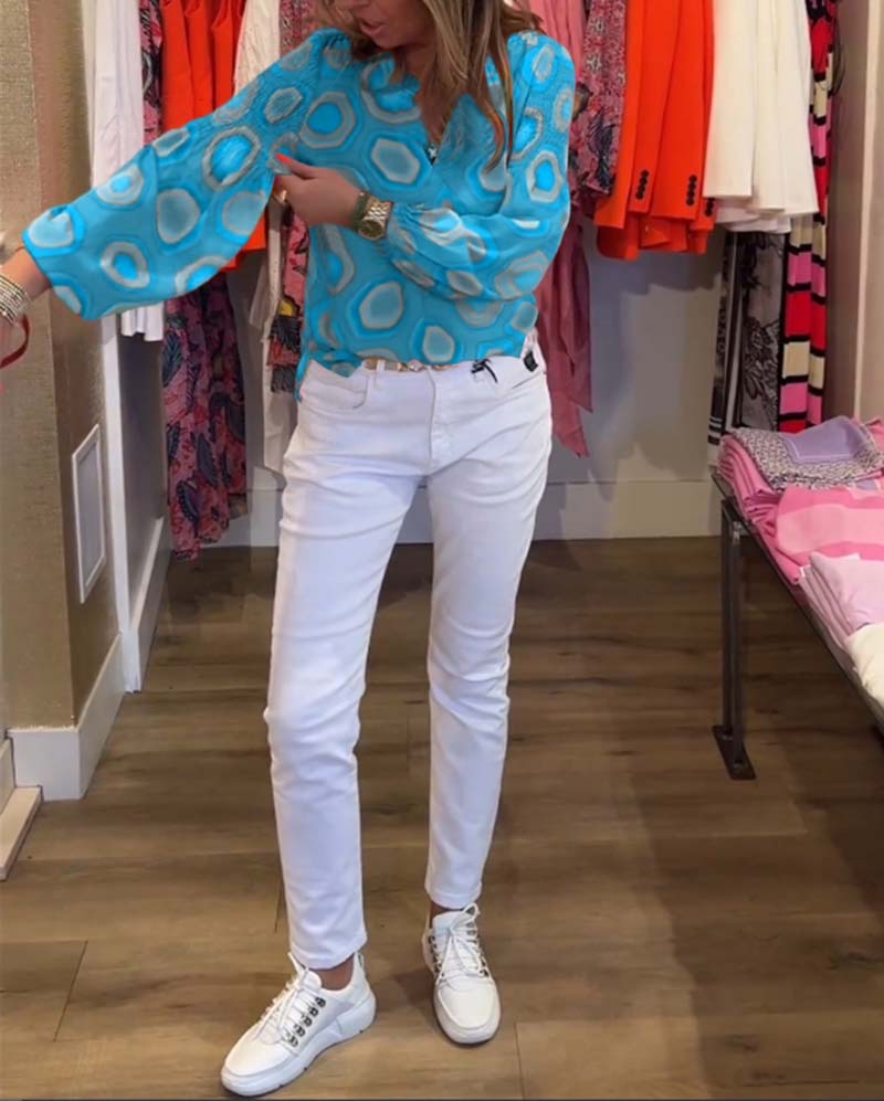 Blusa casual a maniche lunghe con stampa geometrica