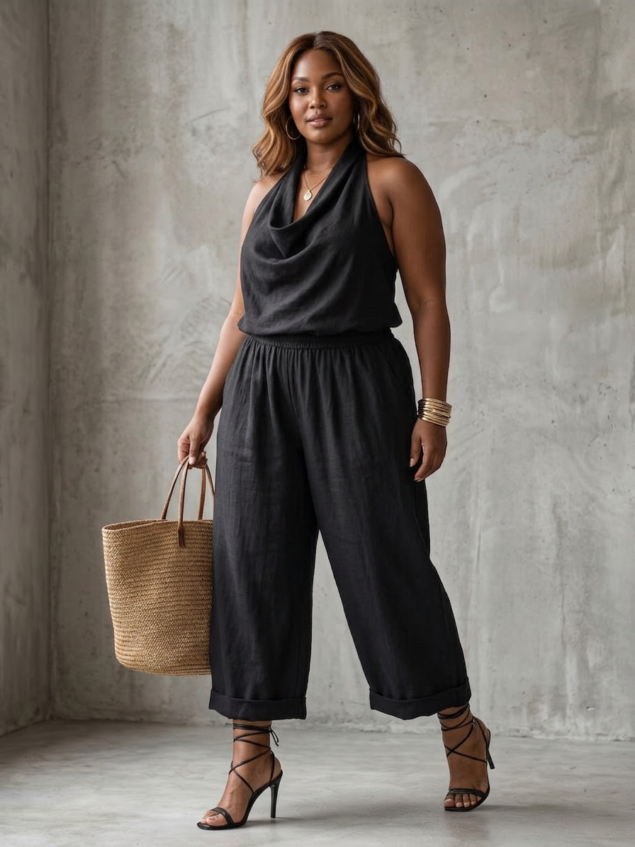 Yvaine | Completo Top Fluido con Scollo Drappeggiato e Pantaloni Ampi