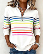 Felpa con mezza zip e strisce arcobaleno alla moda