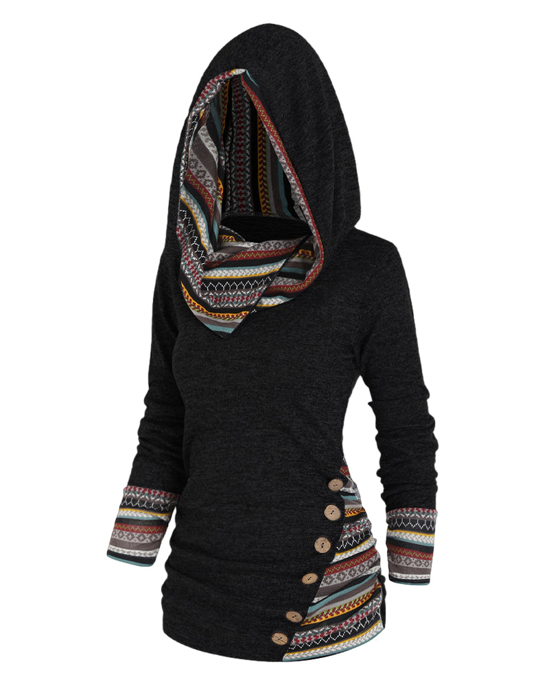 Felpa con cappuccio casual con colore a contrasto