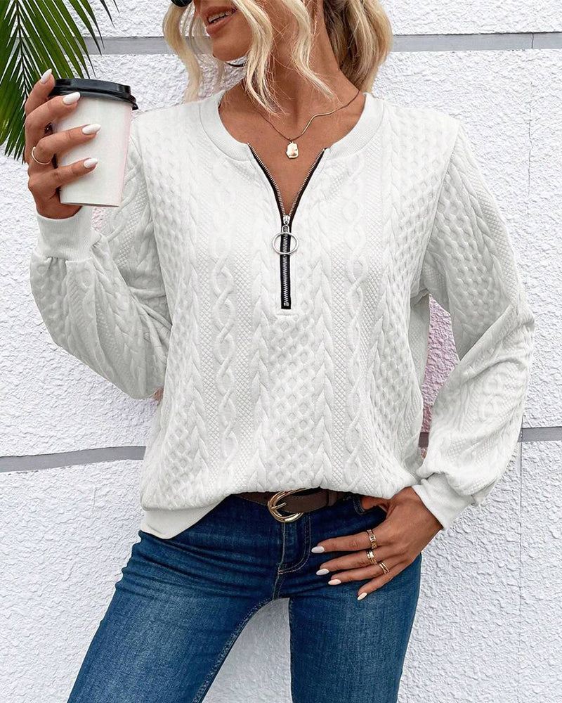 Felpa casual a maniche lunghe con zip tinta unita