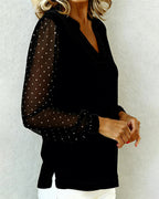 Top a Maniche Lunghe in Velluto con Scollo a V