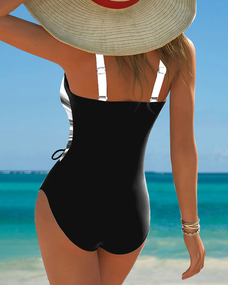 Costume da bagno intero con laccetti a contrasto