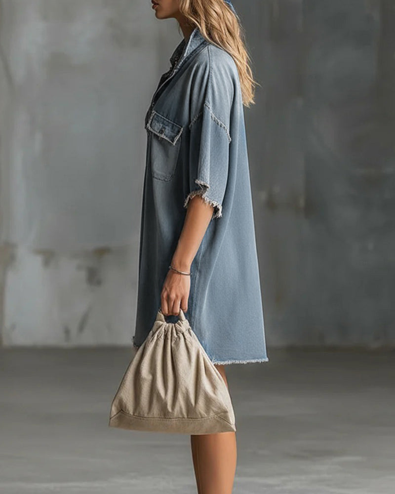 Abito casual con collo a revers in denim