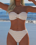 Costume da bagno a vita alta a righe triangolo due pezzi