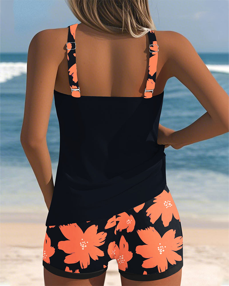 Tankini con scollo a U senza maniche stampa boxer