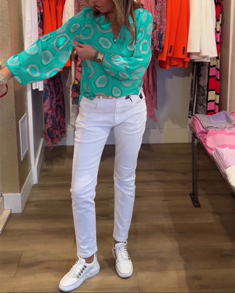 Blusa casual a maniche lunghe con stampa geometrica