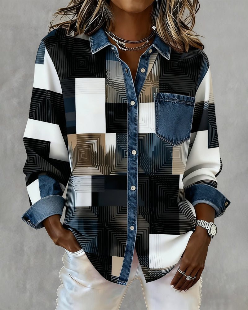 Camicia Color Block con risvolto alla moda