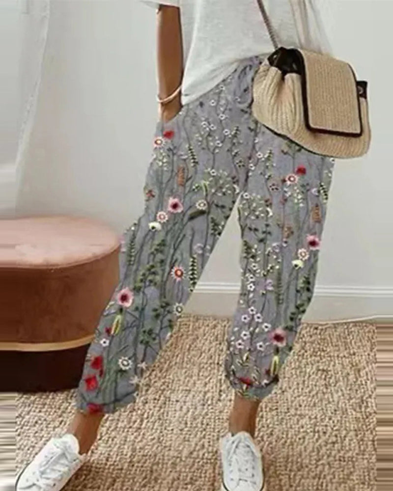 Pantaloni casual da donna in cotone e lino
