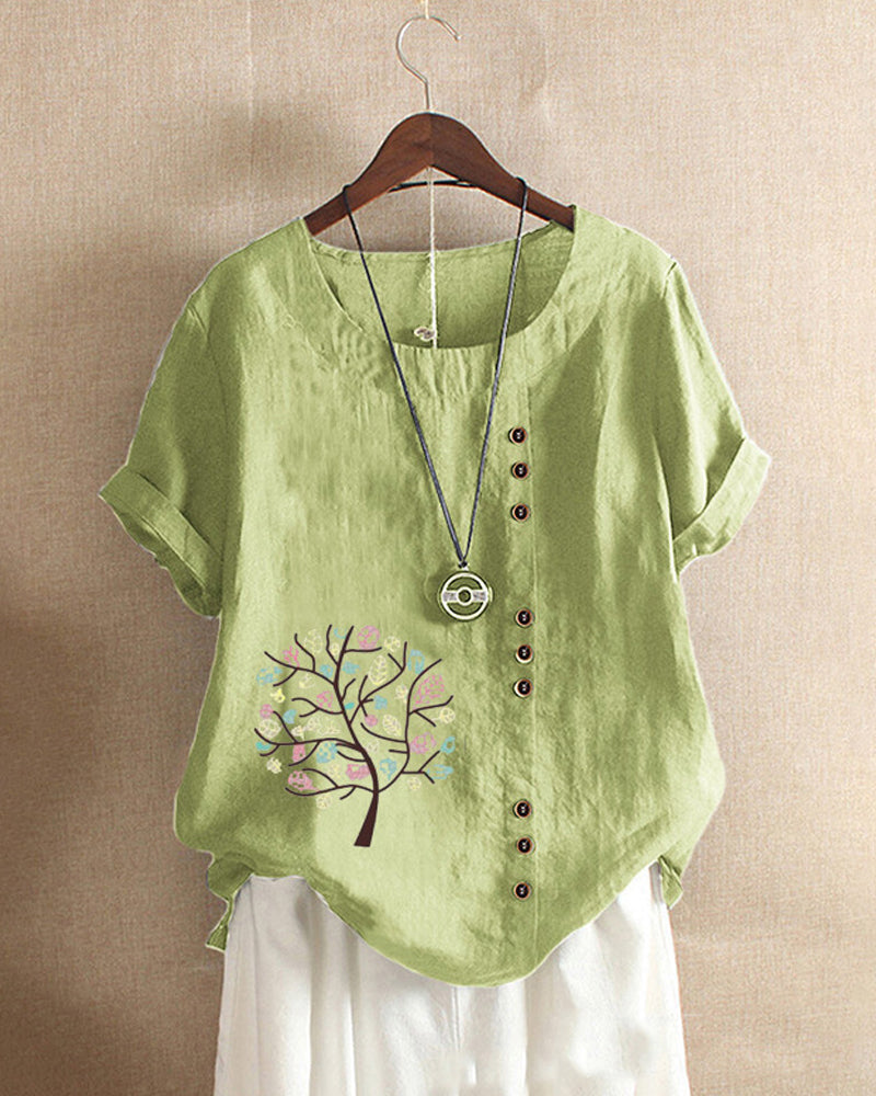 T-shirt girocollo stampato con foglie
