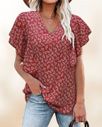 Camicia plissettata a maniche corte e scollo a V