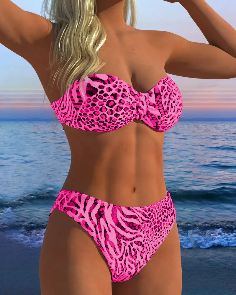 Costume da bagno sexy due pezzi con stampa leopardata