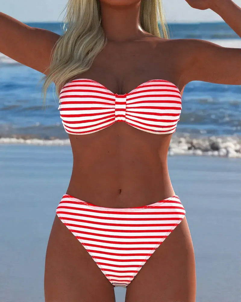 Costume da bagno a vita alta a righe triangolo due pezzi