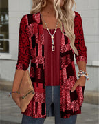 Camicia a maniche lunghe stampata stile due pezzi finto