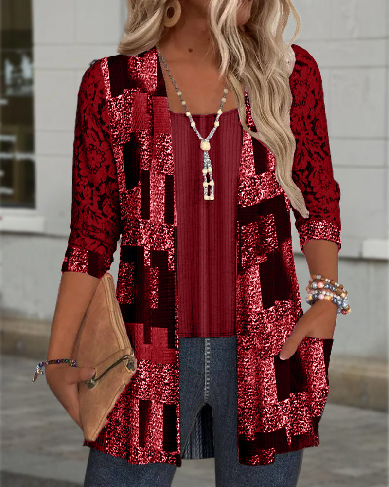 Camicia a maniche lunghe stampata stile due pezzi finto
