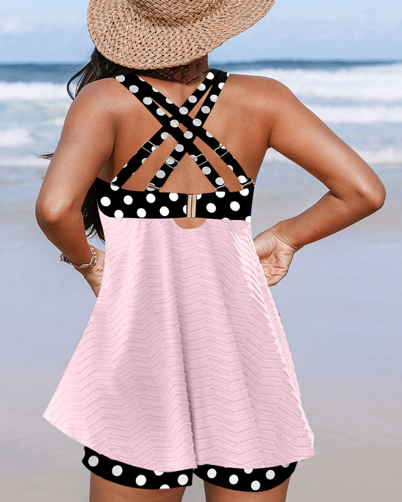 Costume da bagno tankini a pois a costine