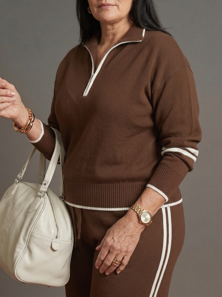 Rain | Set Manica Lunga con Collo Zip e Pantaloni a Righe