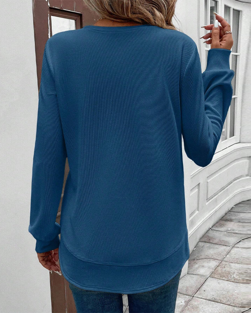 T-shirt girocollo a maniche lunghe tinta unita