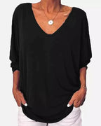 Top scollo a V abbottonato sul retro maniche a 3/4