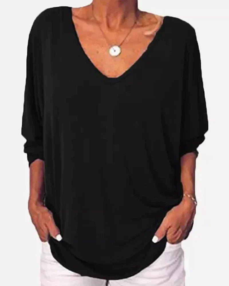 Top scollo a V abbottonato sul retro maniche a 3/4