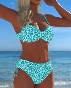 Costume Da Bagno Due Pezzi Allacciato Con Stampa Leopardata