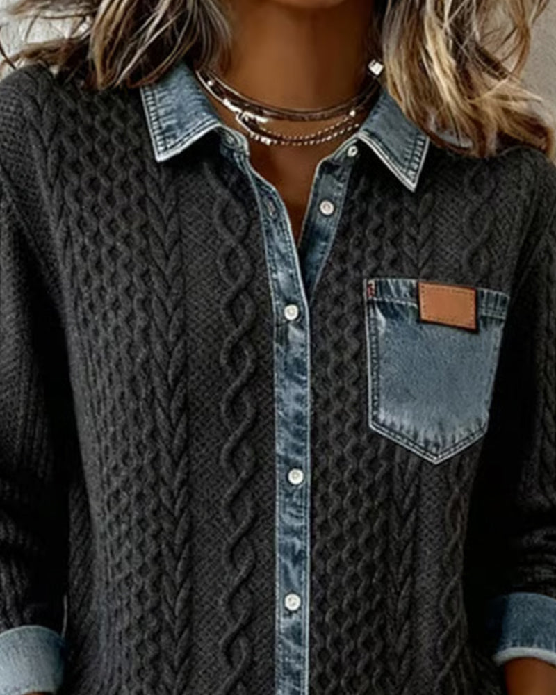 Camicia di jeans a maniche lunghe con patchwork
