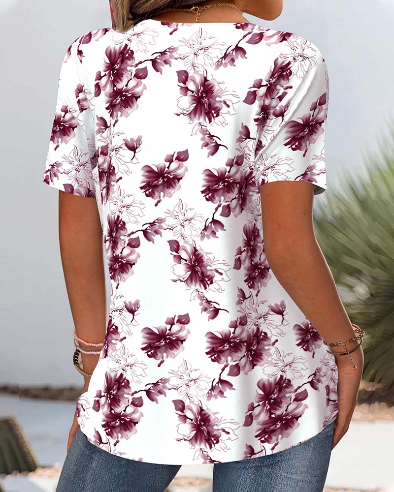 Blusa Stampa Floreale Maniche Corte