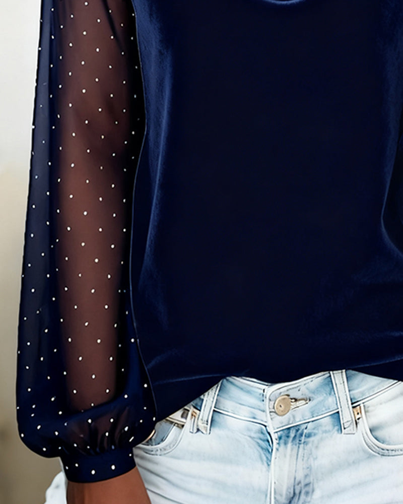 Top con Collo Drappeggiato Patchwork a Maniche Lunghe