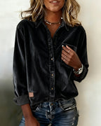 Camicia Tendenza Velluto a Coste con Risvolto