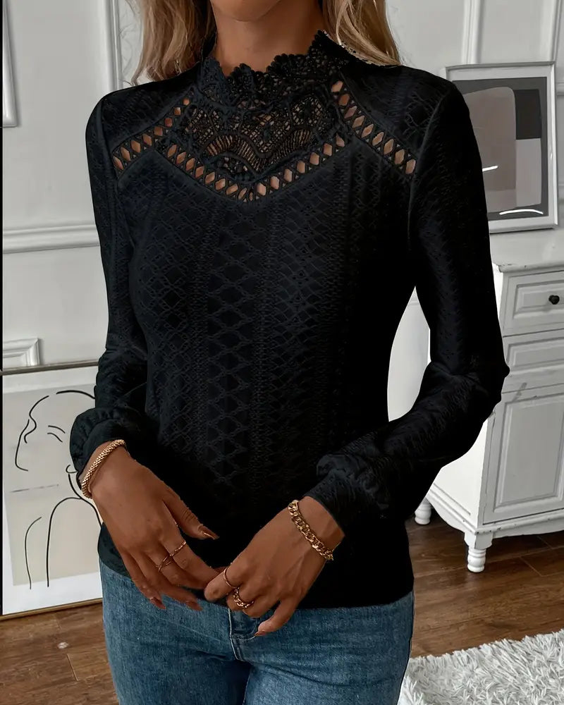 Top in pizzo girocollo maniche lunghe
