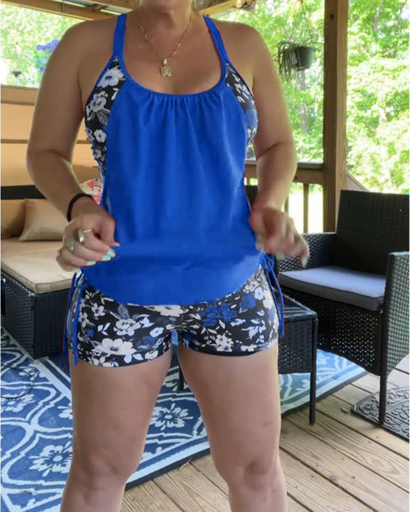 Costume da bagno stampato con bretelle e boxer