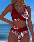 Bikini con contrasto di colori fantasia floreale
