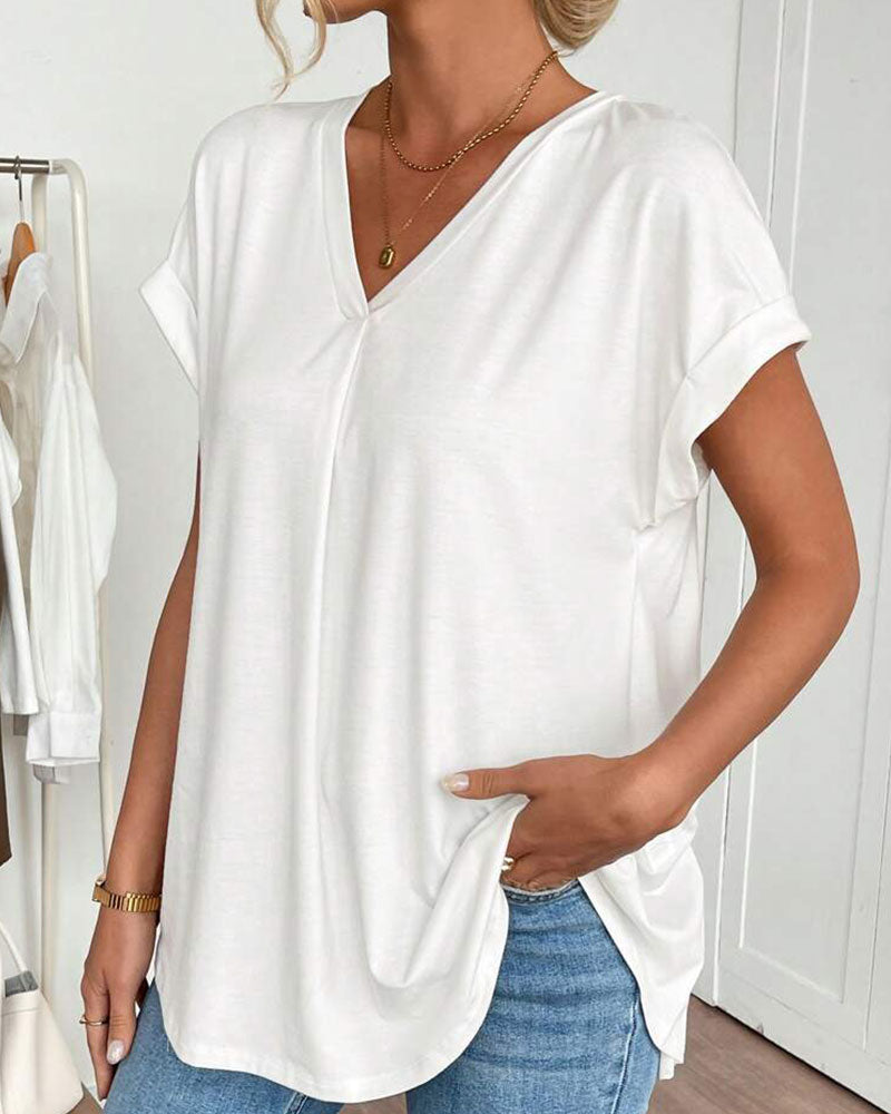 T-Shirt A Maniche Corte Tinta Unita Patchwork