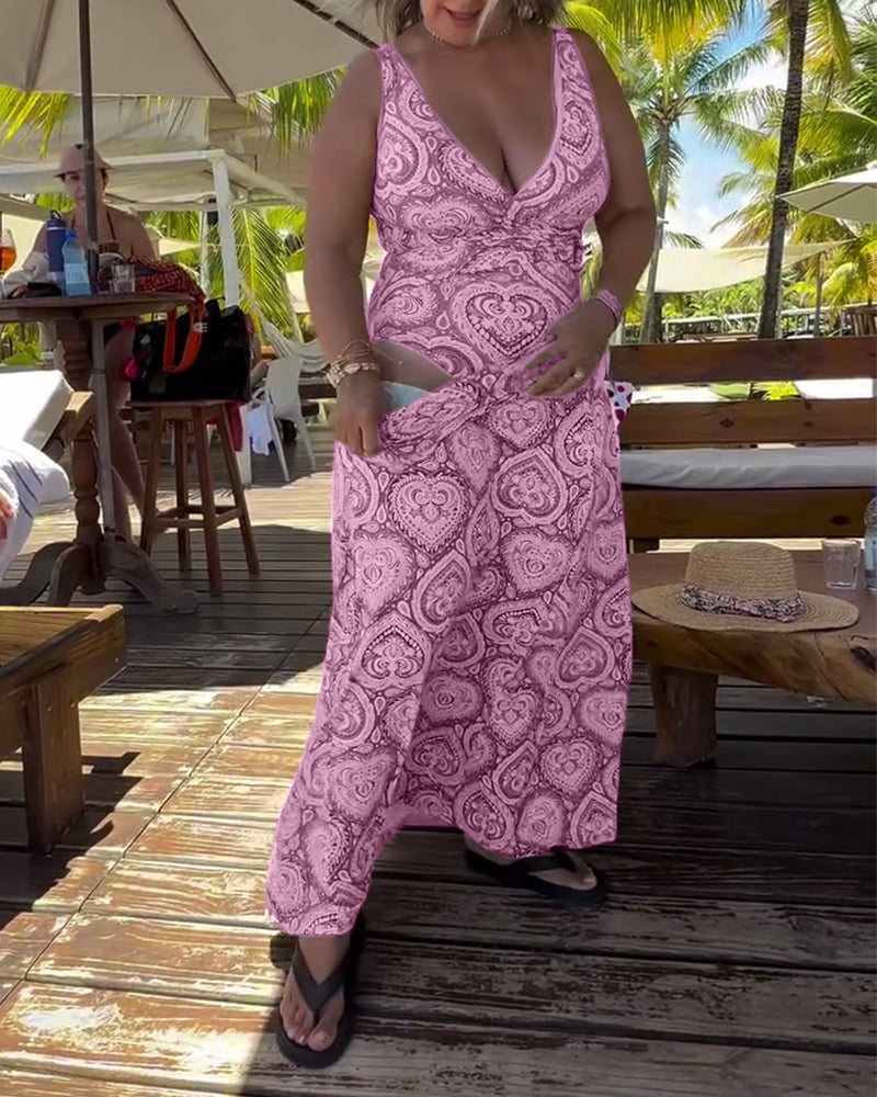 Costume da Bagno Senza Spalline con Stampa a Cuori per Vacanze