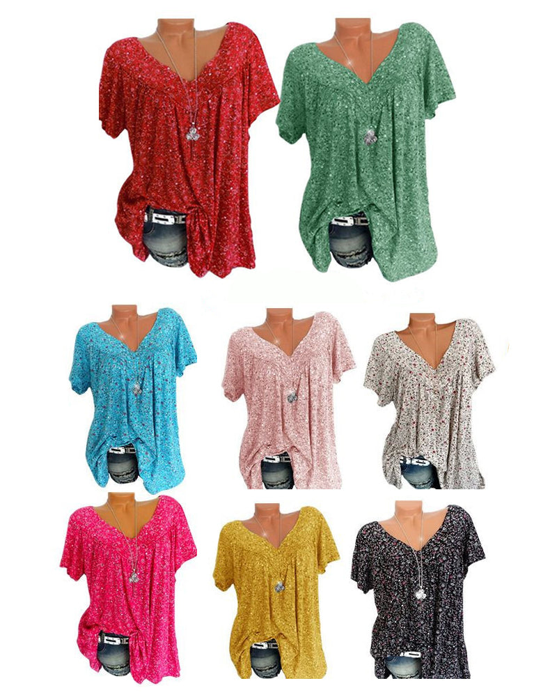 T-shirt ampio a maniche corte e scollo a V