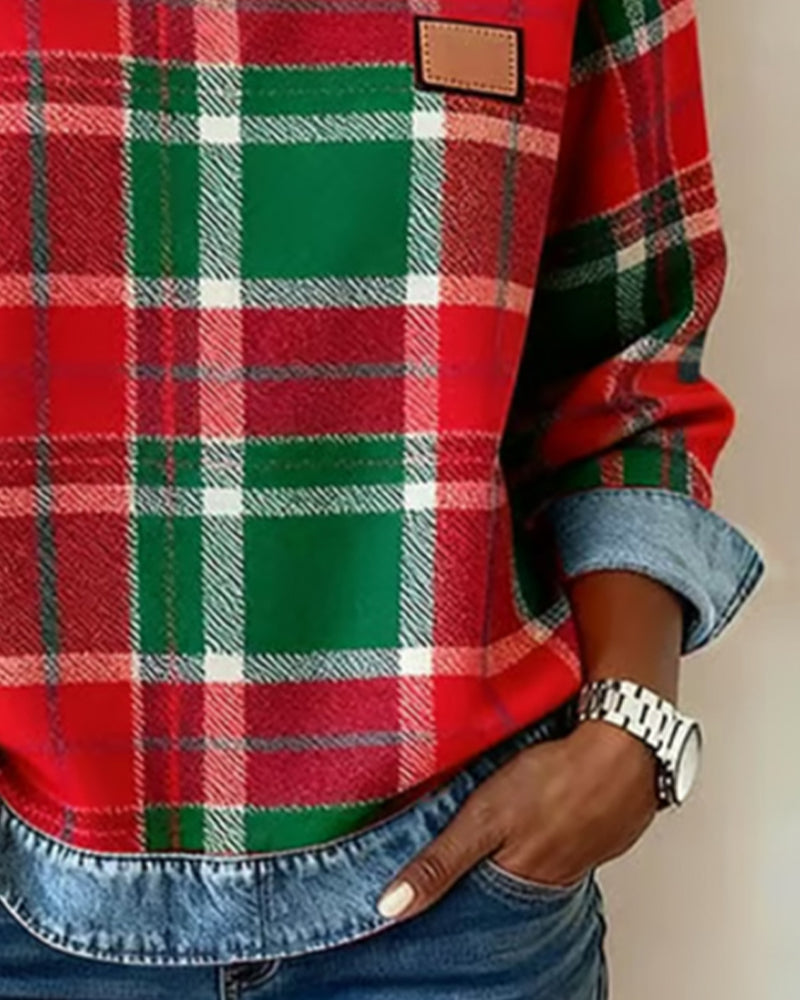 Felpa di Tendenza con Motivo Patchwork a Quadri