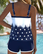 Tankini Due Pezzi con Stampa Cuore Bandiera Americana
