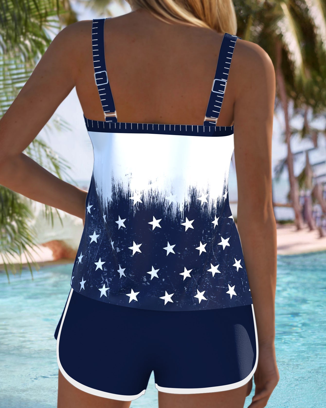 Tankini Due Pezzi con Stampa Cuore Bandiera Americana