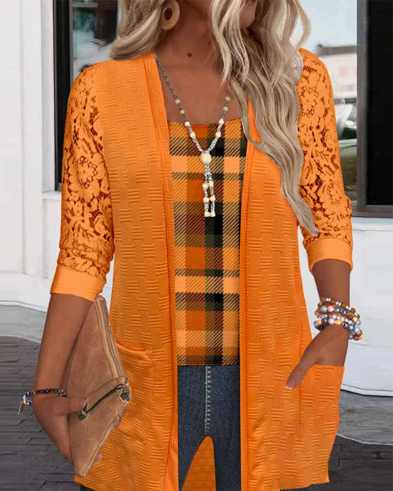 Top crop a quadretti a due pezzi