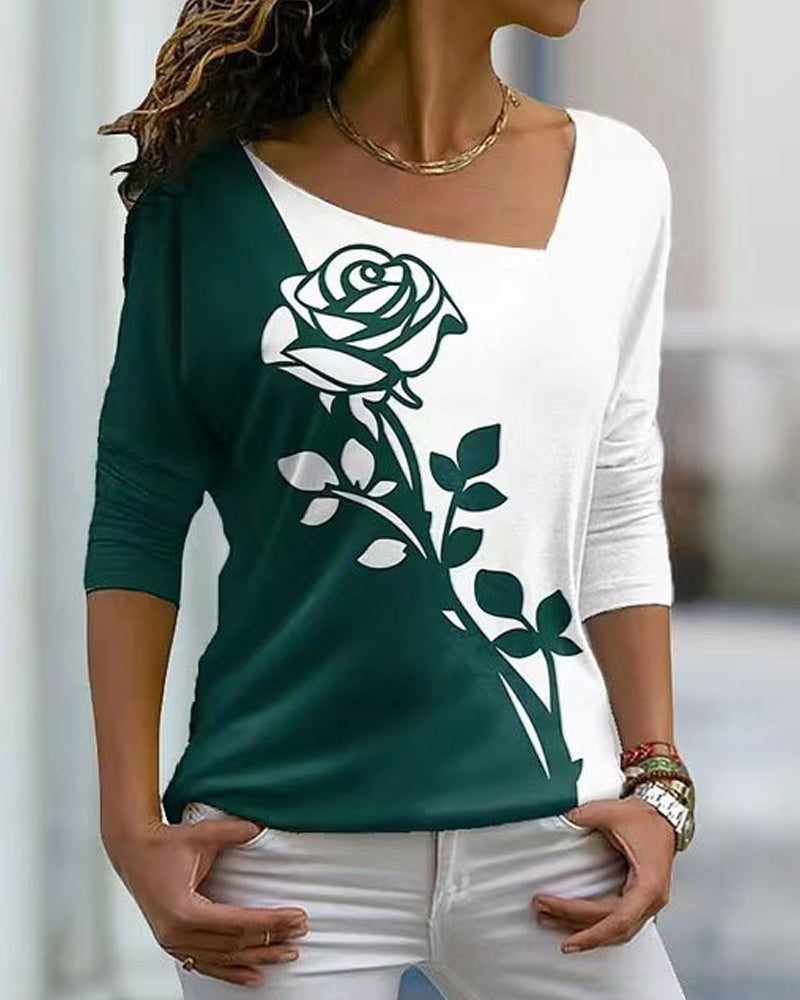 Camicetta a maniche lunghe stampata a rose