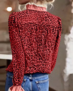 Camicetta casual a maniche lunghe con stampa leopardata