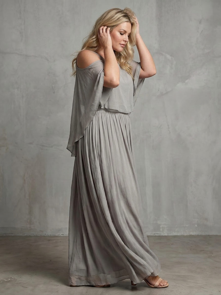 Marisol | Set Top Drappeggiato con Spalle Scoperte e Pantaloni a Gamba Larga