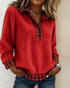 Top a collo patchwork a quadri tinta unita