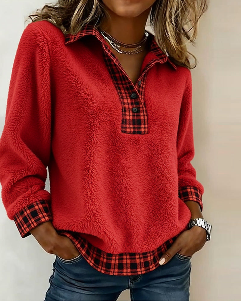 Top a collo patchwork a quadri tinta unita