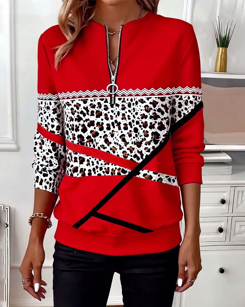 Felpa con collo con zip stampata