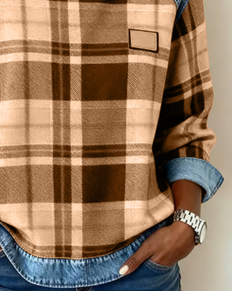 Felpa di Tendenza con Motivo Patchwork a Quadri