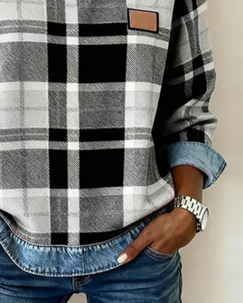 Felpa di Tendenza con Motivo Patchwork a Quadri