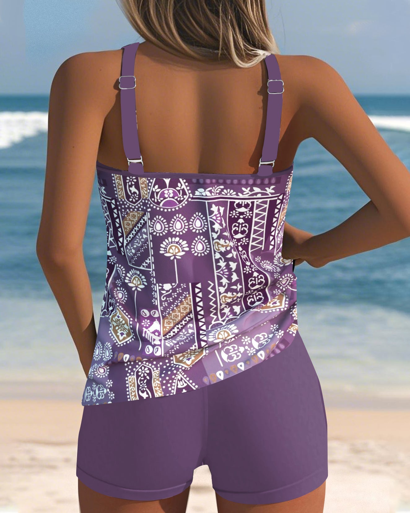 Tankini Due Pezzi con Stampa a U