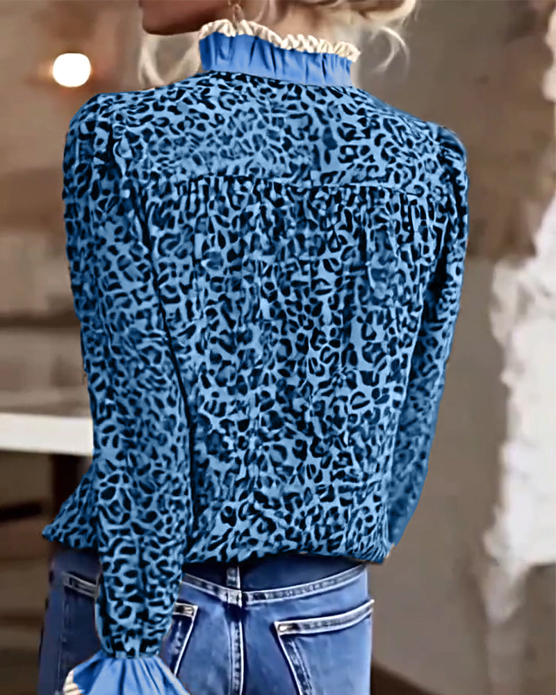 Camicetta casual a maniche lunghe con stampa leopardata