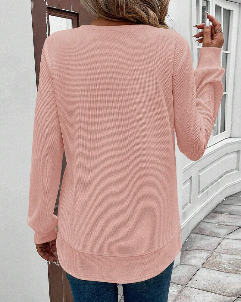 T-shirt girocollo a maniche lunghe tinta unita